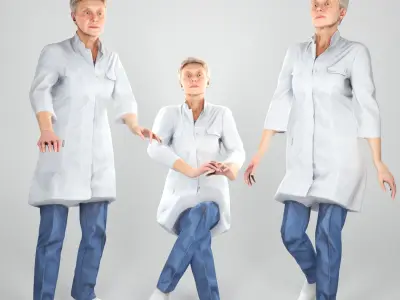 Animated medical doctor female walking sitting working 141 Low-poly 3D model