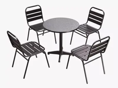 Dark Outdoor Round Dining Table with Chairs 3D model