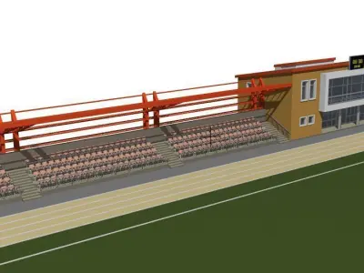 Tribune for football field with administrative building 3D model