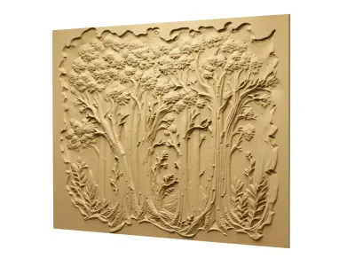 modern tree panel wall decor set relief stl mural CNC 257 3D model