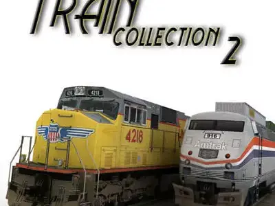 train collection 2 amtrak on tracks Low-poly 3D model