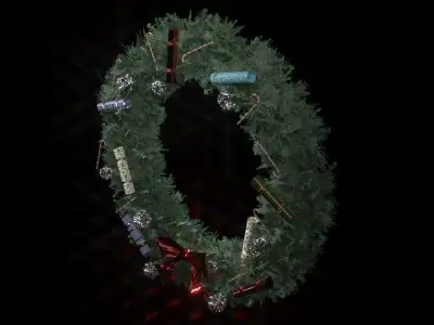  Christmas Wreath with crackers and candy cane Low-poly 3D model