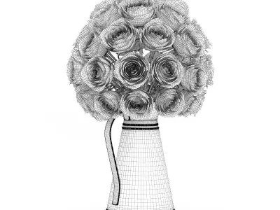 Red Roses in Metal Kettle 3D model