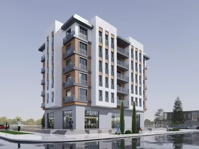 apartment building realistic Low-poly 3D model