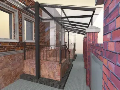 Glazed veranda with doors and glass visor 3D model
