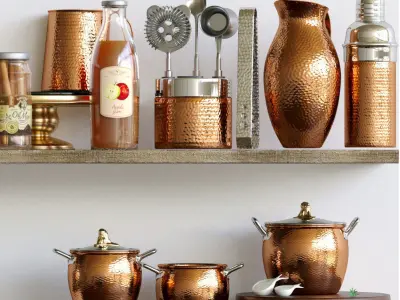 Kitchen set of copper accessories 3D model