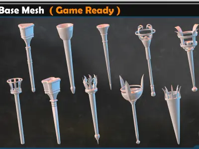 30 Torch Base Mesh Game Ready 10 wall base Low-poly 3D model