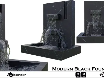 Modern Black Fountain Low-poly 3D model