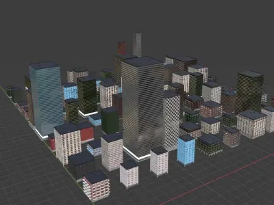 Low Poly City buildings in at sunset Low-poly 3D model