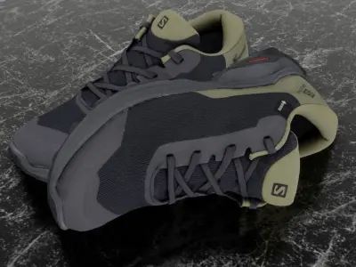 SALOMON 3D SHOES - XREVEAL - BLACK - GREEN Low-poly 3D model