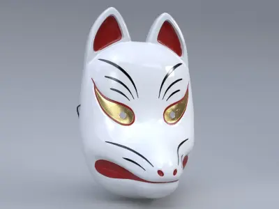 Japanese Kitsune mask Low-poly 3D model