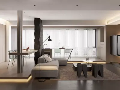Modern living room dining room interior scenes 589 3D model