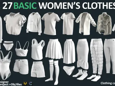 27 Basic women clothes Marvelous clo3d zprj obj fbx 3D model
