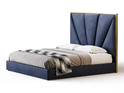 Royal Blue Upholstered Luxury King Size size Bed 3D model