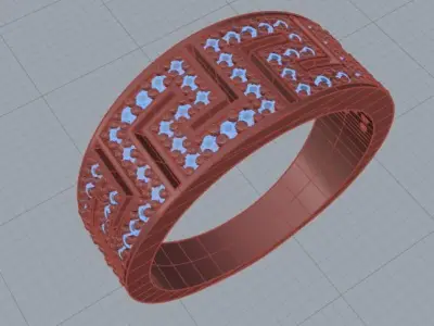 Greek key ring with diamonds  3D print model