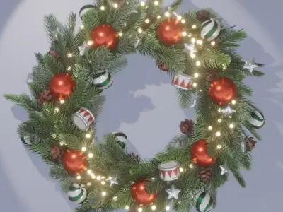 Christmas wreath in old style Low-poly 3D model