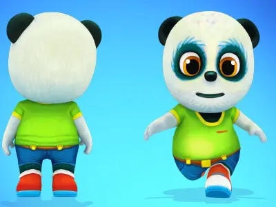 Panda Bear Low poly Animated Rigged Low-poly 3D model