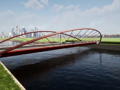 Bridge over river with cars 3D model