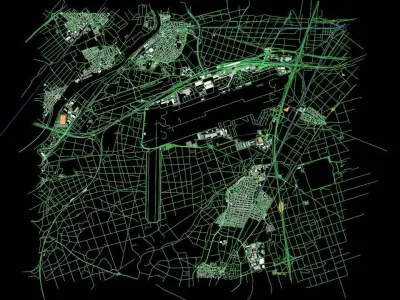 Frankfurt FRA Airport Roads Buildings and Public Transport Lines 3D model