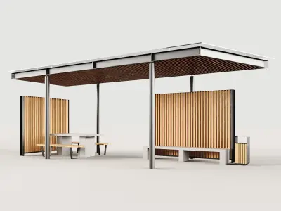 Set benches pergola urn table 3D model