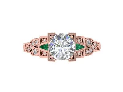Solitaire Engagement Art Deco Ring 3D print model 19