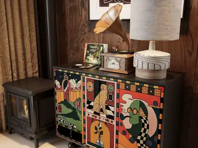 Cozy Rustic Living Lounge With Arched Openings 3D model