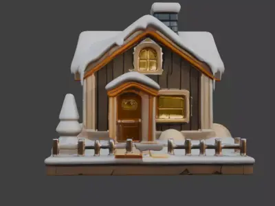 Snow-Covered House  Game-Ready 3D Model with PBR Textures Low-poly 3D model