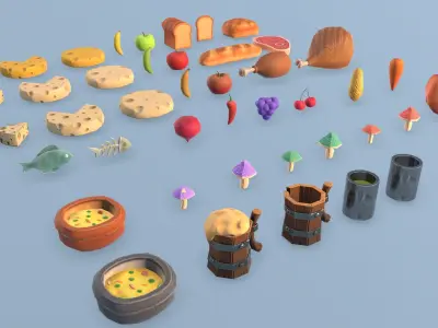 Stylized Medieval - Foods  Low-poly 3D model