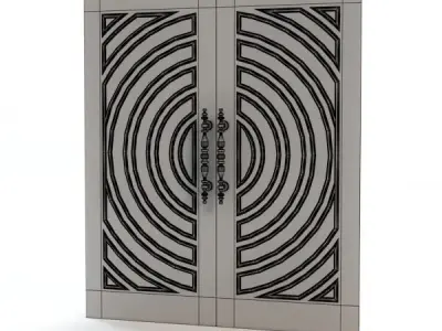 Door 2 wooden with circular design 3D model