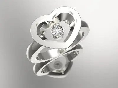 Luxury Heart Ring with glass Diamond 3mm Chopard 3D print model