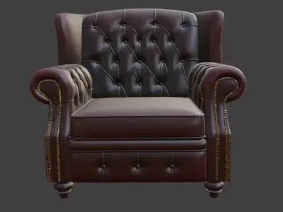 Classic Brown Tufted Wingback Armchair 3D model