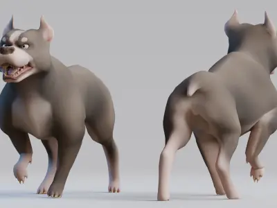 Low poly - Stylized dog - Pitbull Low-poly 3D model