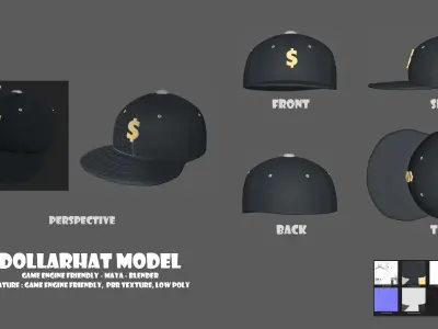 Dollar Hat MODEL for Maya Blender and Game Engine Low-poly 3D model