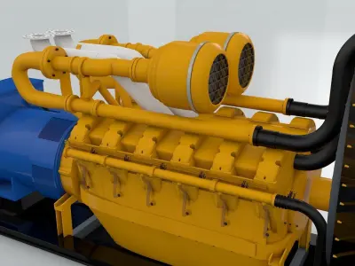 Diesel Engine and Generator and Transformer 3D model
