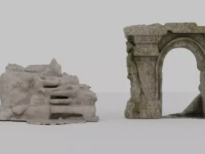 Ancient Ruined Architecture Pack 7 Stone Props Low-poly 3D model