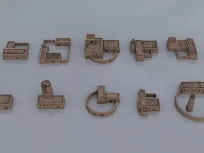 Asian Historical Buildings Low-poly 3D model