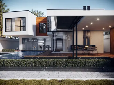 Luxury Modern Villa Exterior  Realistic Architecture Scene 3D model