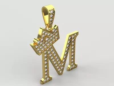 M Letter Pendant with Crown and Diamonds Model jp0299 3D print model