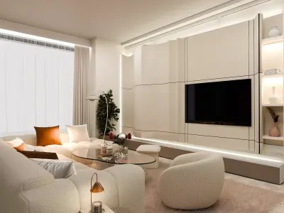 Modern Living Room Interior  Photorealistic ArchViz 3D Scene Low-poly 3D model