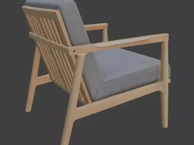 Grey Armchair with Wooden Frame 3D model