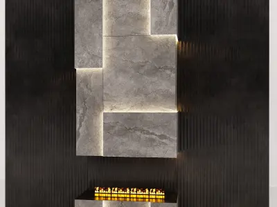 Fireplace with fire in it 3D model