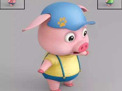 cartoon Pig Low-poly 3D model