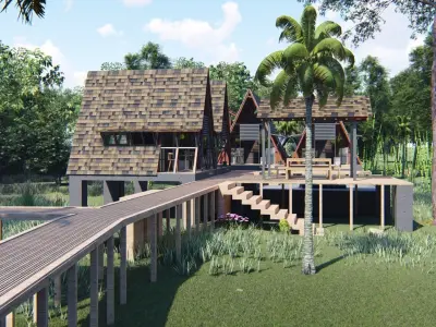 elevated triangular house 3D model