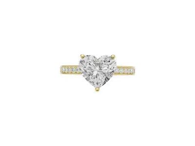 Heart Solitaire Diamond Ring with Side Stones 3D print model