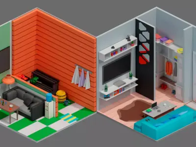 Cartoon interior 1 Low-poly 3D model
