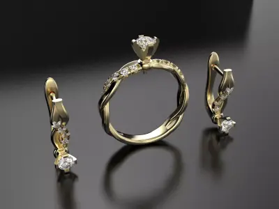 Ring and earrings set 3D print model