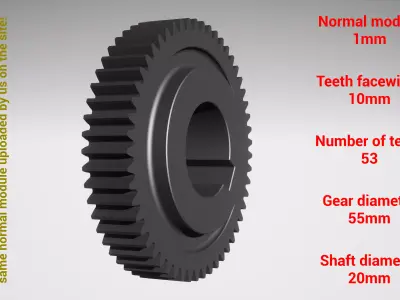 Cylindrical gear - paired - z53 m1 D55 d20 3D print model