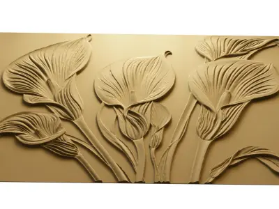 modern Calla lily panel wall decor set relief mural CNC 152  3D model