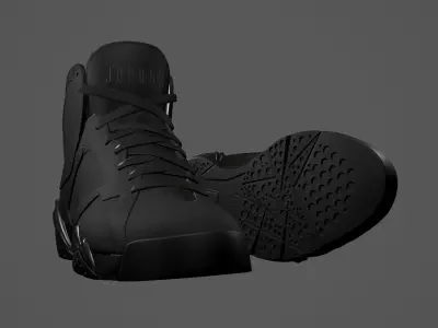 PBR Air Jordan 7-retro sneakers AllBlack colorway Low-poly 3D model