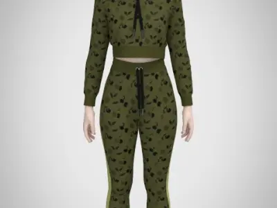 Track Suit with hoodie Two Color Variants Clo3D  3D model